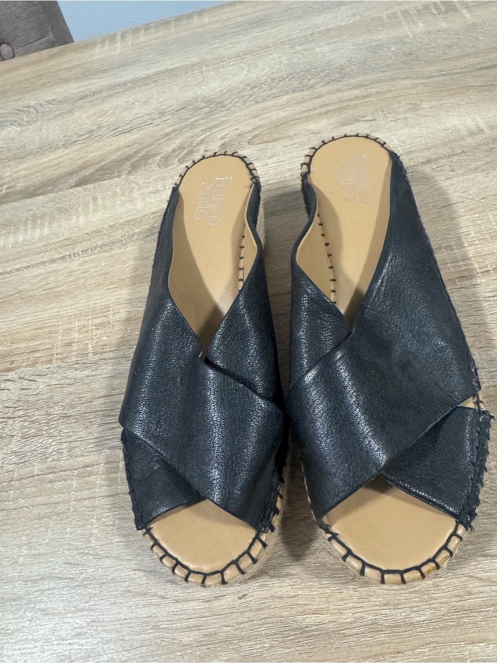Women's Black Leather Crisscross Espadrille Slides